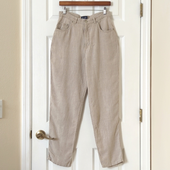Gap 90's Vintage 100% Linen High Waisted Slim Tapered Leg Soft Pants Beige 11/12 - Picture 1 of 14
